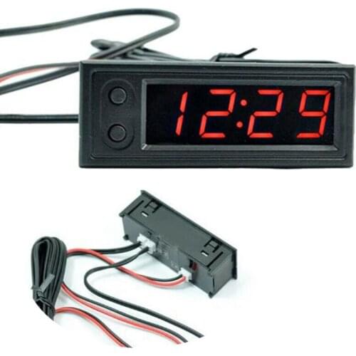 Red Car Voltmeter 12V 3in1 Indoor LED Digital Display PP Clock Thermometer Vehicle