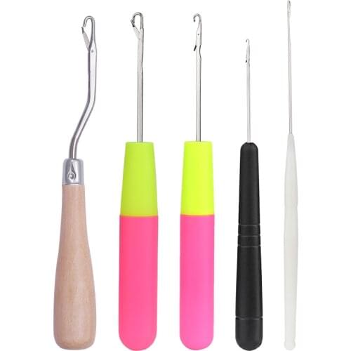 LMDZ 5Pcs / Set Mini Plastic Handle Crochet Knitting Process Wool Crochet Hairpin Hook Sewing Needles Hand Sewing Tool