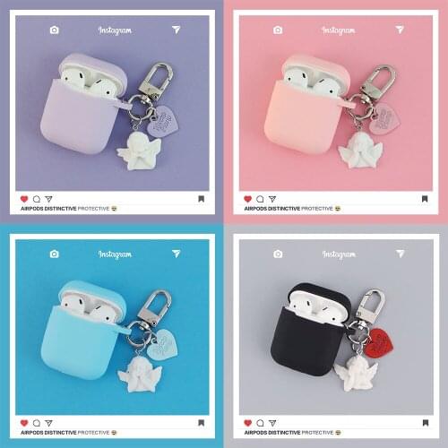 Cute Angel Keychain For AirPods 1 2 Case Silicone Bluetooth Earphone Case For AirPods Pro Shell Charger Box Protective Cover
