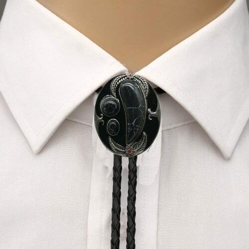 Black wolf teeth shape tuquoise bolo tie for man cowboy western cowgir l leather rope zinc alloy necktie
