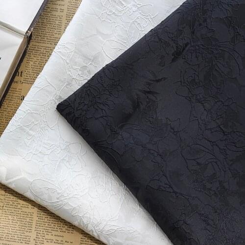 Soft yarn-dyed embossed jacquard fabric For Women Dresses, White, Black, By The Meter
