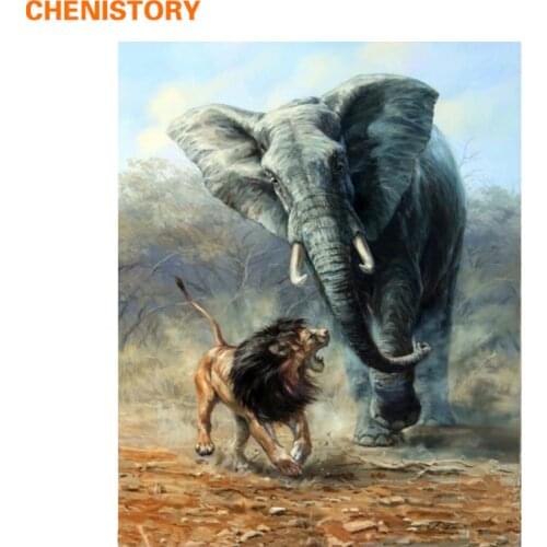 CHENISTORY Frameless Lion Elephant DIY Painting By Numbers Animals Coloring By Numbers Painting & Calligraphy Hand Painted Gift