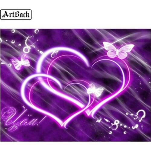 Purple heart sticker diy 5d diamond painting landscape full square crystal mosaic resin home decoration painting