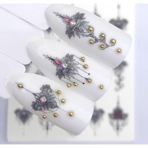1pc Retro Watermark Stickers Palace Flowers Lace Modeling Decoration Nail Art Decals Accessories 6.4cm*5.2cm