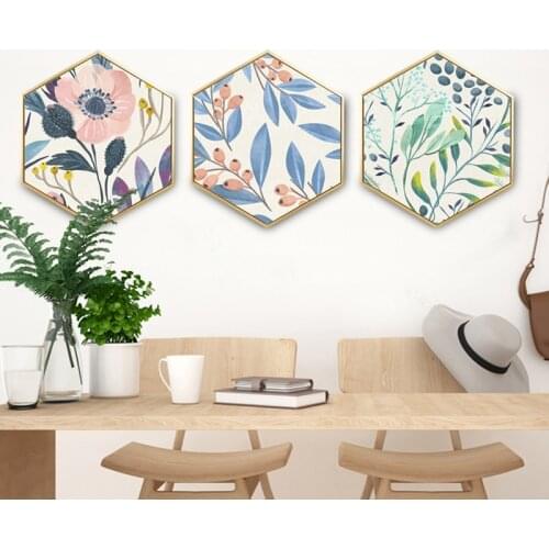 Hallway living room hexagon Canvas Oil painting wall pictures for living room tree leaves cuadros decoracion dormitorio