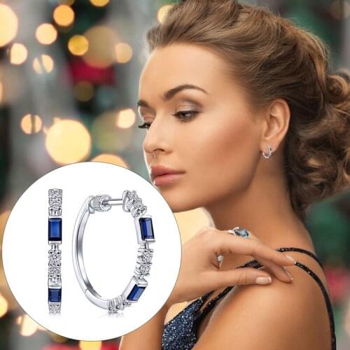 Delicate Small Round Hoop Earrings Women Blue Crystal Zircon Elegant Lady Accessories Party Birthday Gift Fashion Jewelry