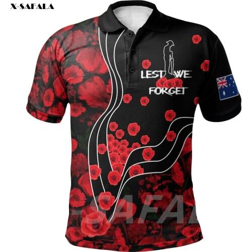 Poppy Flowers ANZAC Day 3D Printed High Quality New Polyester Fiber Men Female Collar Polo Shirt Tee Tops Anti Shrink