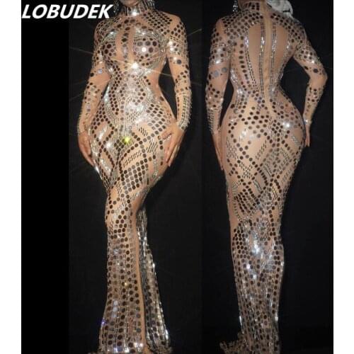 New Arrival Fashion Women Prom Banquet Shiny Sequins Dress Evening Party Long Sleeve Stretch Skinny Long Dress Singer Costume
