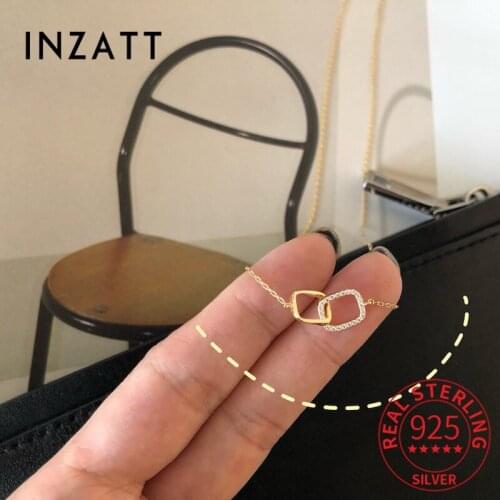 INZATT Real 925 Sterling Silver Zircon Square 14K Gold Choker Necklace For Women Fine Jewelry Punk Accessories Drop shipping