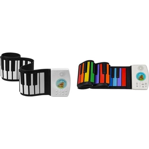 Hand Roll Piano 49-Key Flexible Roll-Up Educational Electronic Digital Music Piano Keyboard for Children Beginners