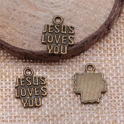 Free shipping 81pcs 11x15mm antique bronze JESUS ​​LOVES YOU charms diy retro jewelry fit Earring keychain hair card pendant