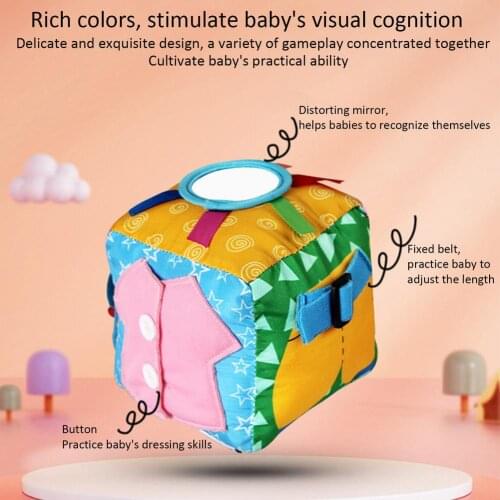 Cute 6 Sided Busy Activity Cube Toy Soft Baby Plush Rattles Mobiles Toys Crib Stroller Hanging Toys Teether Distorting Mirror