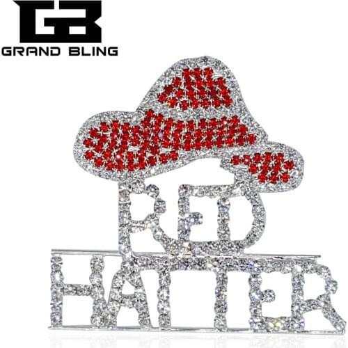 Rhinestone "RED HATTER" Word Brooch Pins Jewley for Red Hat Society Ladies