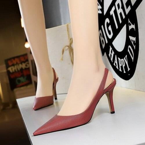 Large Size European and American Style Simple High-heeled Pointed Sexy Thin Back Strap Hollow Womens Shoes Single Shoes