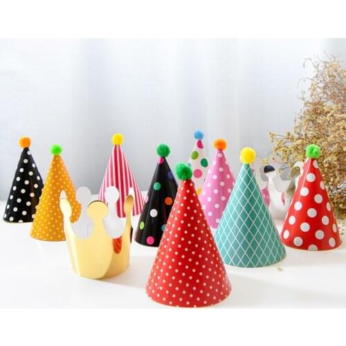 11Pcs Happy Birthday Party Hats Polka Dot DIY Cute Handmade Cap Crown Shower Baby Decoration Boy Girl Gifts Supplie