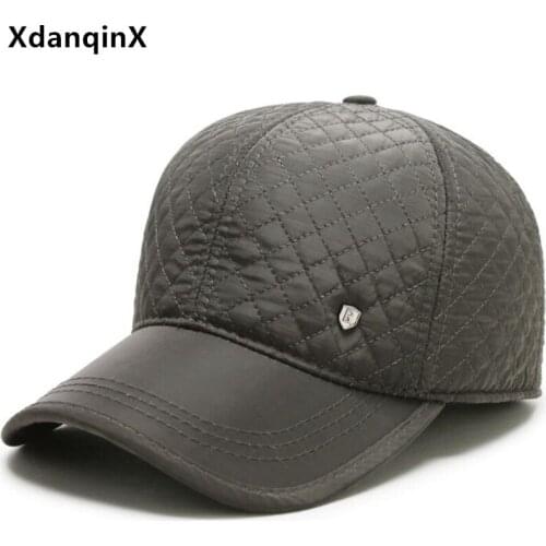 XdanqinX Mens Winter Warm Hat Earmuffs Hats Plus Velvet Baseball Cap Snapback Cap Adjustable Size Male Bone Casual Sports Caps