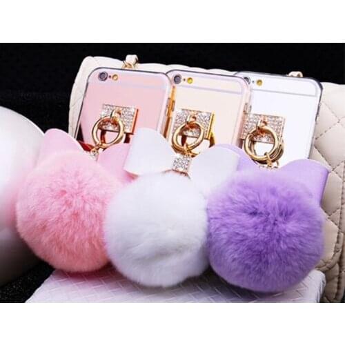 XSMYiss For iPhone 11 Pro MAX XR 6S 7 8 PLUS SE Luxury Rhinestone Bowknot Fur Ball Plating Mirror Soft TPU Phone case Back Cover