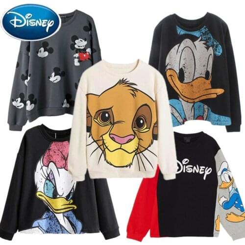 Disney Sweatshirts Minnie Mickey Mouse Donald Duck Dumbo Alice in Wonderland Cartoon Print Women O-Neck Pullover Long Sleeve Top