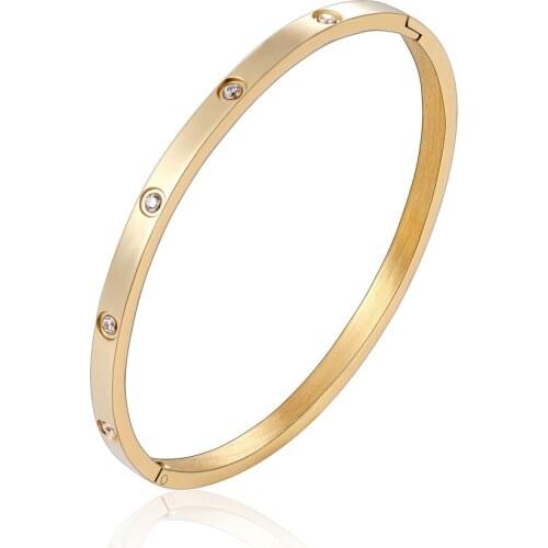 Top Quality 4mm Wide Inlaid With 10 Zircon Gold Woman Bangle Stainless Steel Bracelets & Bangle For Women Wedding Party Jewelry