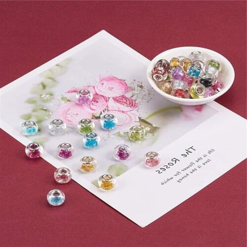 10 pcs Mixed Color Glitter Big Hole Charms European Beads for Jewelry Making Fit Women Girl Pandora Snake Chain Bracelet Jewelry