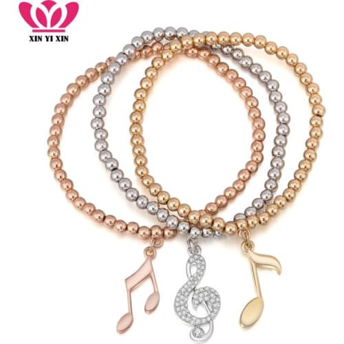 3Pcs/lot Music Note Charm Bracelet CZ Crystal Music Fans Bracelet For Women Party Fashion Jewelry Gift Mix Colors