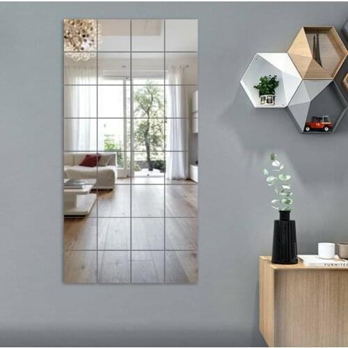 32Pcs Wall Stickers Glass Mirror Tiles Wall Sticker Square Self Adhesive Stick On Art Bathroom Home Decors