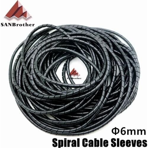 3D Printer RepRap Flame retardant 15M Length ID 6mm Black spiral Wrapping Cable casing Cable Sleeves Winding pipe wrapping band