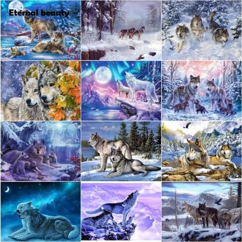 5D Diy Diamond Painting Cross Stitch Kits Winter Landscape Wolf Animal Full Diamond Mosaic Pictures of Rhinestones Home Decor