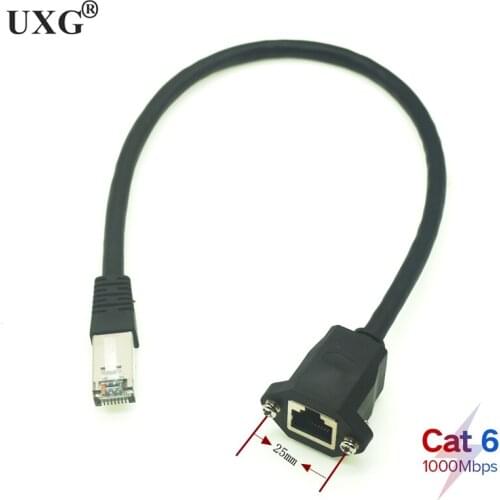 8Pin RJ45 Cable Male to Female Screw Panel Mount Ethernet LAN Network 8 Pin 90 Degree Right Angle Extension Cable 0.3m 0.6m