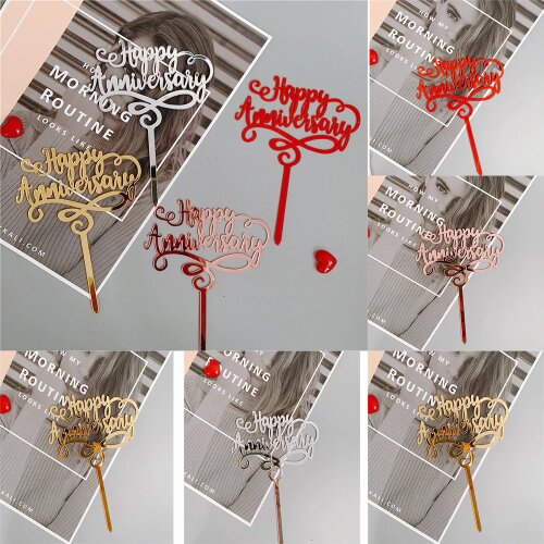 Happy Anniversary Acrylic Cake Topper Cupcake For Wedding Birthday Party Of 4 Colors Cake Decorations