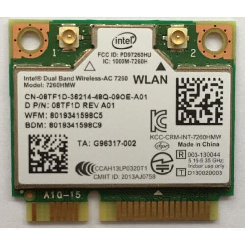 Wireless Adapter Card for intel bluetooth BT Wi-Fi Mini PCIe Card Intel 7260hmw AC for Dell 8TF1D 08TF1D NMTXR