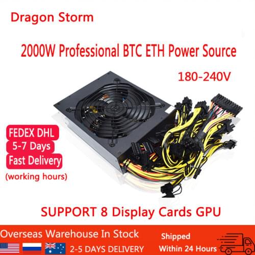 ATX 2000w Suitable for all kinds of mining Power Supply 8GPU ETH Rig Ethereum Miner PC psu temperature control Mute 180-260v