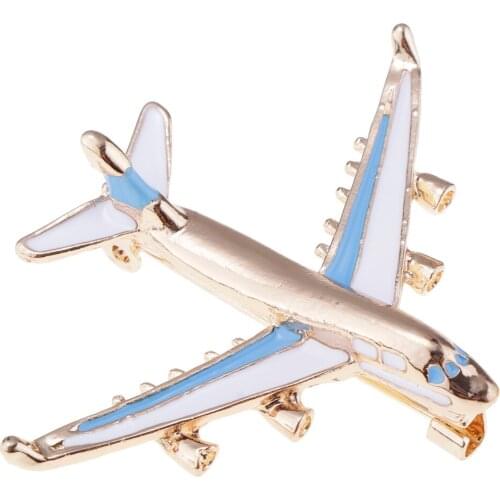 Mens White Blue Airplane Collar Clip Brooch Pin Jewelry Stylish 3D Airplane