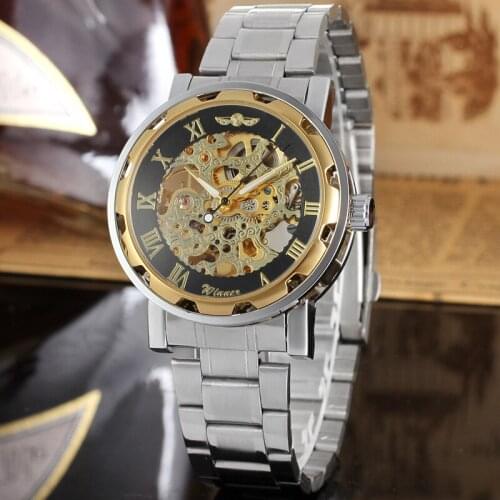 Winner Transparent Skeleton Dial Mens Watch Top Brand Luxury Stainless Steel Strap Military Relogio Male Montre men watches