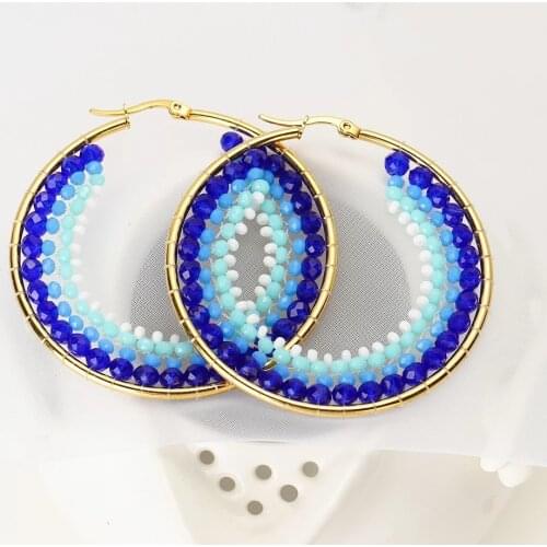 Stainless steel earrings with high-grade rice beads braided by hand beaded earrings handmade beaded