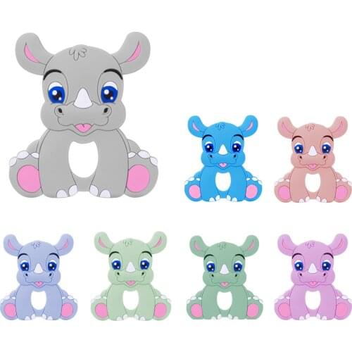 Food Grade Silicone Baby Teethers Rhinocero BPA Free Teething Toy Rodent Soft Pleasant Color Pacifier Chain Accessories Hot Sale