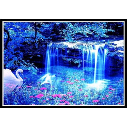 DIY 5D Swan Falls Diamond Painting Round Diamond Landscape Painting Embroidery Mosaic Home Decoration Pattern Handmade