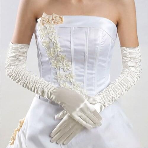Elegant White Ivory Black Red Bridal Party Gloves for Wedding Prom Satin Opera Women Gloves