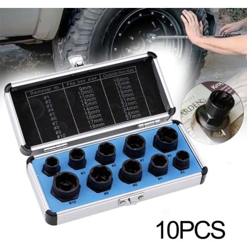 FATCOOL 10Pcs 9-19mm Damaged Rounded Bolt Nut Extractor Remover Tool Set Nuts Removal Tools Parts
