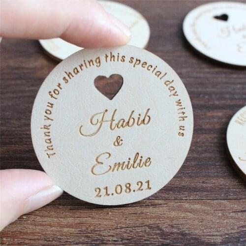Customized Wood Tag Hollow Heart Laser Cutting Wedding Engagement Party DIY Crafts 50 Pieces