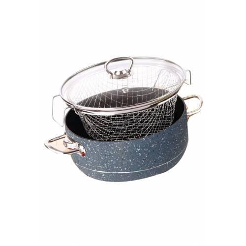 Granite Deep Fryer Pot Black Fryer With Basket Free Shipping Non- Stick