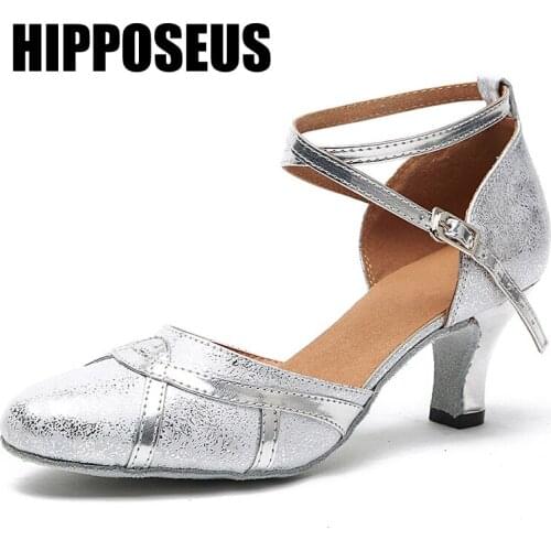 Hipposeus Latin Dance-Shoes Women Tango Female Salsa Dancing Shoes Girls Ballroom Modern Soft Bottom Thin Heel Dance Shoes Party