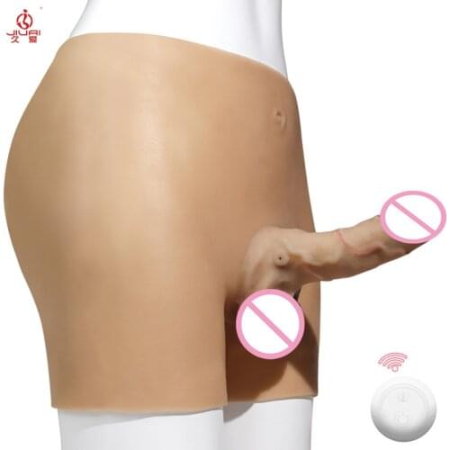Jiuai 7 Speed Remote Control Strap-on Telescopic Swing Vibrating Smart Heating Dildo Wear Pants Masturbation Sex Toys for Couple