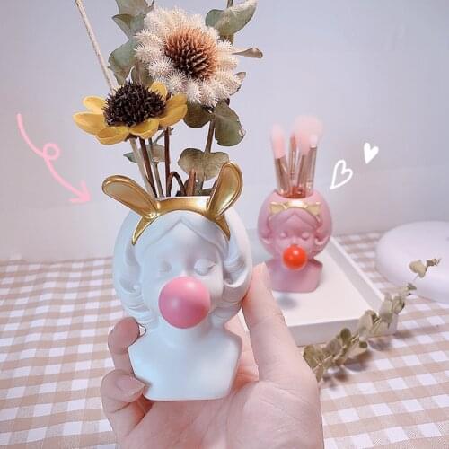 Resin Vase Ins Style Flower Vase Cute Little Girl Blowing Bubbles Pots Household Creative Arrangement Home Bedroom Decor