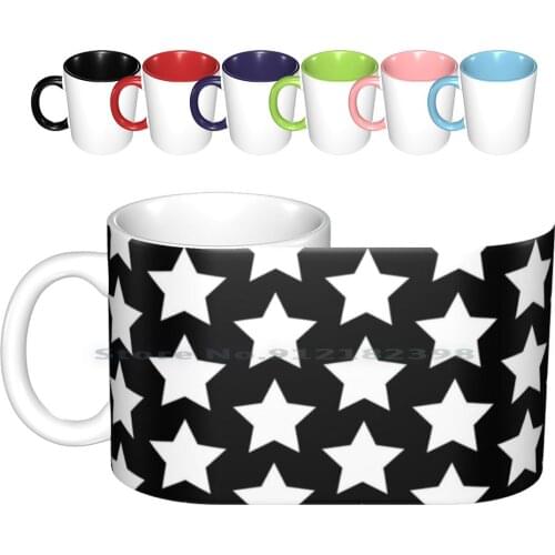 White Star Ceramic Mugs Coffee Cups Milk Tea Mug White Star Black Background New Love Cute Trend Night Moon Stars Creative
