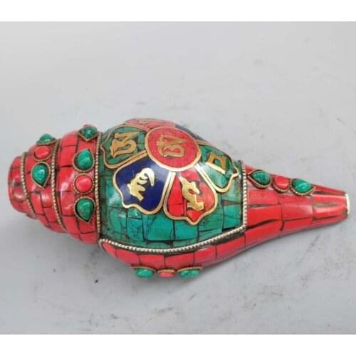 Chinese Buddhism inlay calaite conch form Exorcism apparatus statue