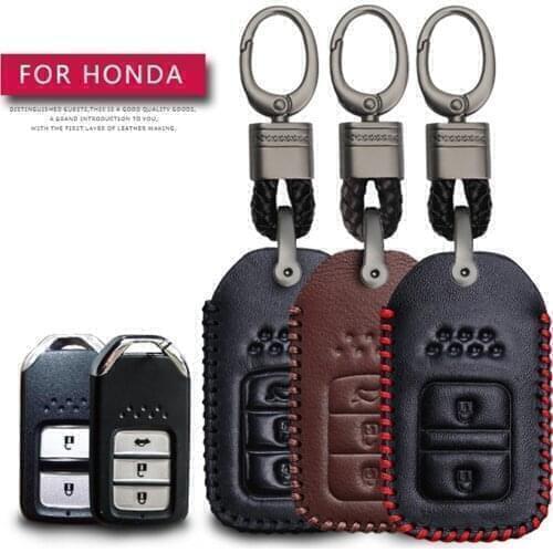 Leather Car Key Cover Auto Remote Car Key Shell Case Cover For Honda Civic Accord Fit Hrv Crv Jazz City Accessories Protector