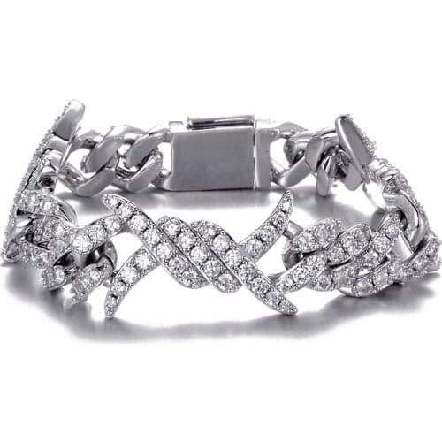 D&Z 19 mm Box buckle Thorns Cuban Necklace Iced Out Cubic Zirconia Necklace Hip Hop Men Fashion Jewelry CZ Stones Hip Hop Rapper