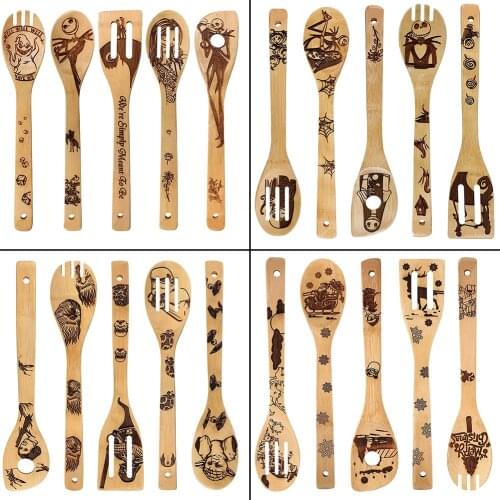 Creative kitchen tableware 5-piece set Halloween bamboo and wood cookware holiday dinner kitchen set supplies
