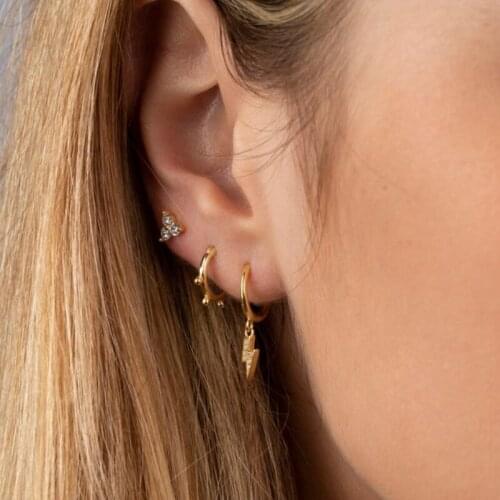 Trendy Personality Lightning earring silver 925 jewelry Clear Mini Zircon Small Hoop Earrings for Women Anit-Allergy Female girl